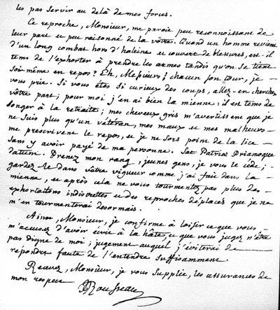 15 जुलाई, 1764 को मोतिअर्स में लिखे गए फ्रेंच प्रोटेस्टेंट के समर्थन में आगे न लिखने के कारण रूसो के पत्र देने वाले द्वारा जीन जैक्स रूसो